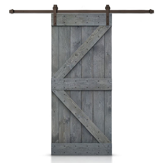 CALHOME 28-in x 84-in Gray Knotty pine Wood Solid core Single Barn Door (Hardware Included)