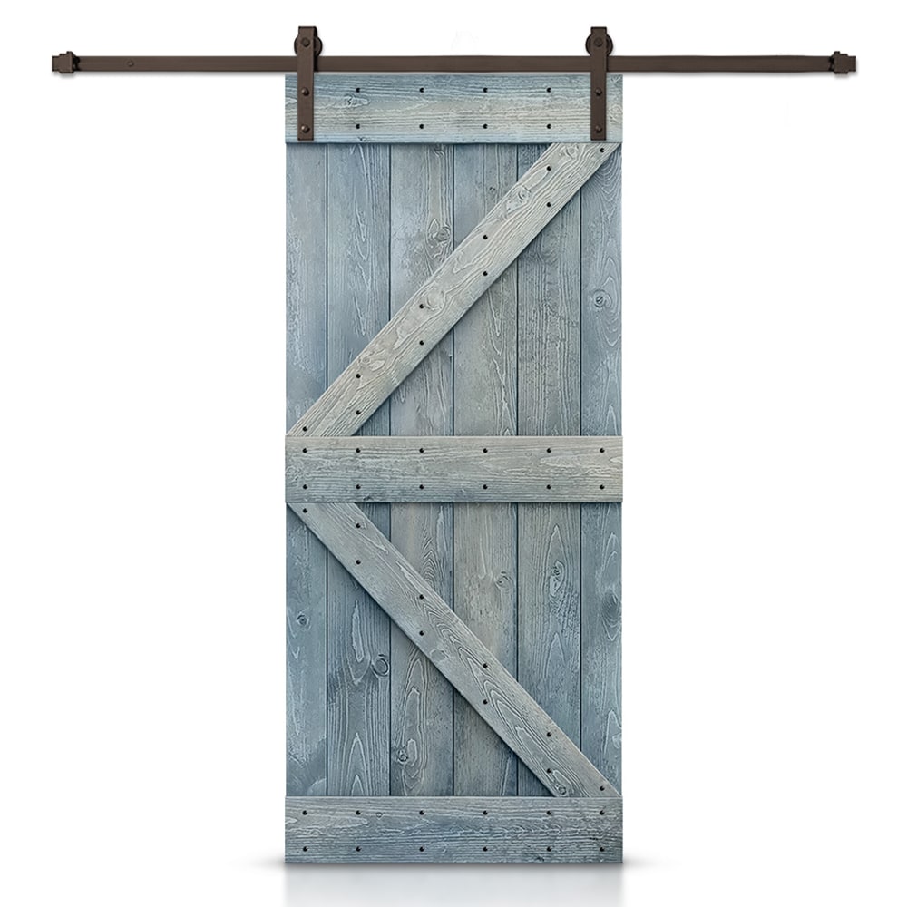 CALHOME 46-in x 84-in Denim Blue Knotty pine Wood Solid core Single Barn Door (Hardware Included)