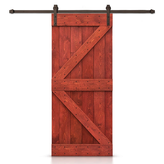 CALHOME 38-in x 84-in Cherry red K-frame Pine Wood Solid core Single Barn Door (Hardware Included)