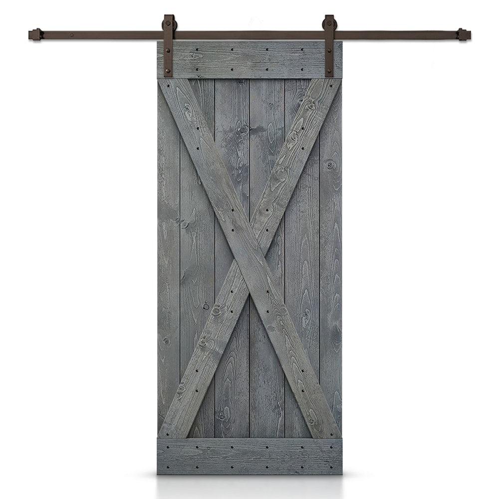 CALHOME 48-in x 84-in Gray Knotty pine Wood Solid core Single Barn Door (Hardware Included)