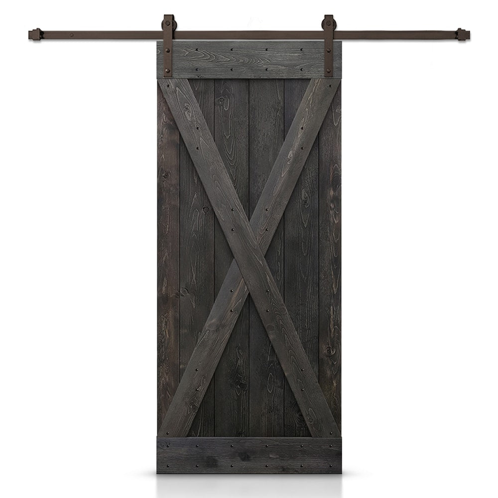 CALHOME 42-in x 84-in Charcoal black Pine Wood Solid core Single Barn Door (Hardware Included)