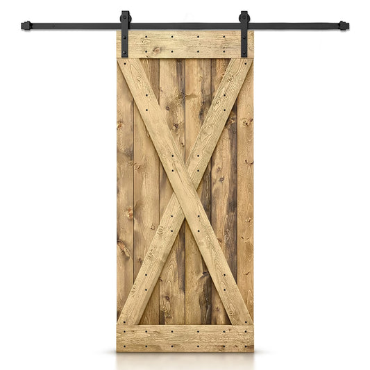 CALHOME 38-in x 84-in Weather Oak Knotty pine Wood Solid core Single Barn Door (Hardware Included)