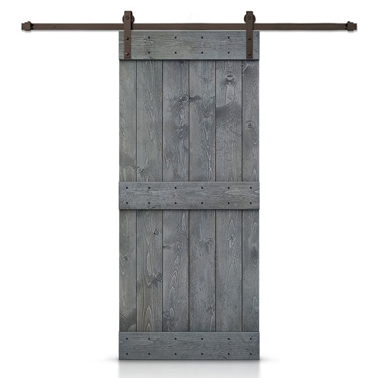 CALHOME 44-in x 84-in Gray Knotty pine Wood Solid core Single Barn Door (Hardware Included)