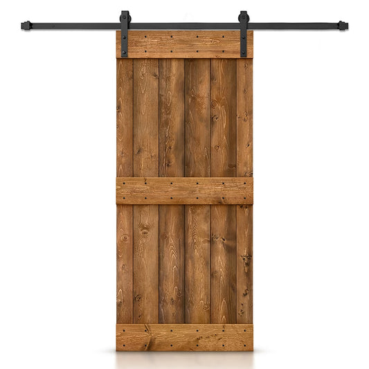 CALHOME 46-in x 84-in Walnut Knotty pine Wood Solid core Single Barn Door (Hardware Included)