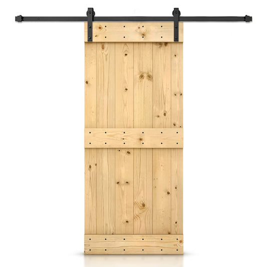 CALHOME 32-in x 84-in Unfinished Knotty pine Wood Solid core Single Barn Door (Hardware Included)