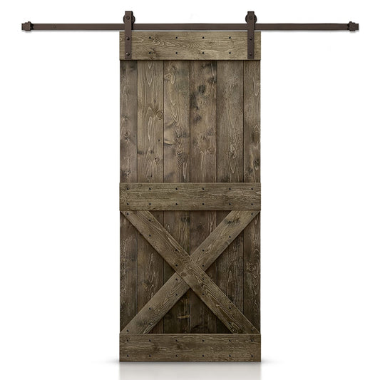 CALHOME 46-in x 84-in Espresso Knotty pine Wood Solid core Single Barn Door (Hardware Included)