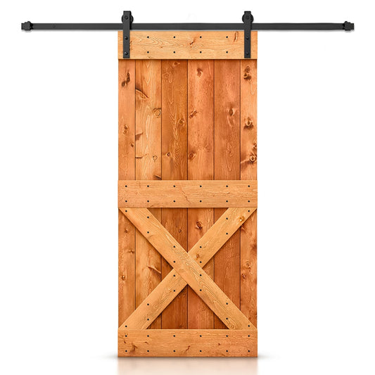 CALHOME 46-in x 84-in Red Walnut Knotty pine Wood Solid core Single Barn Door (Hardware Included)