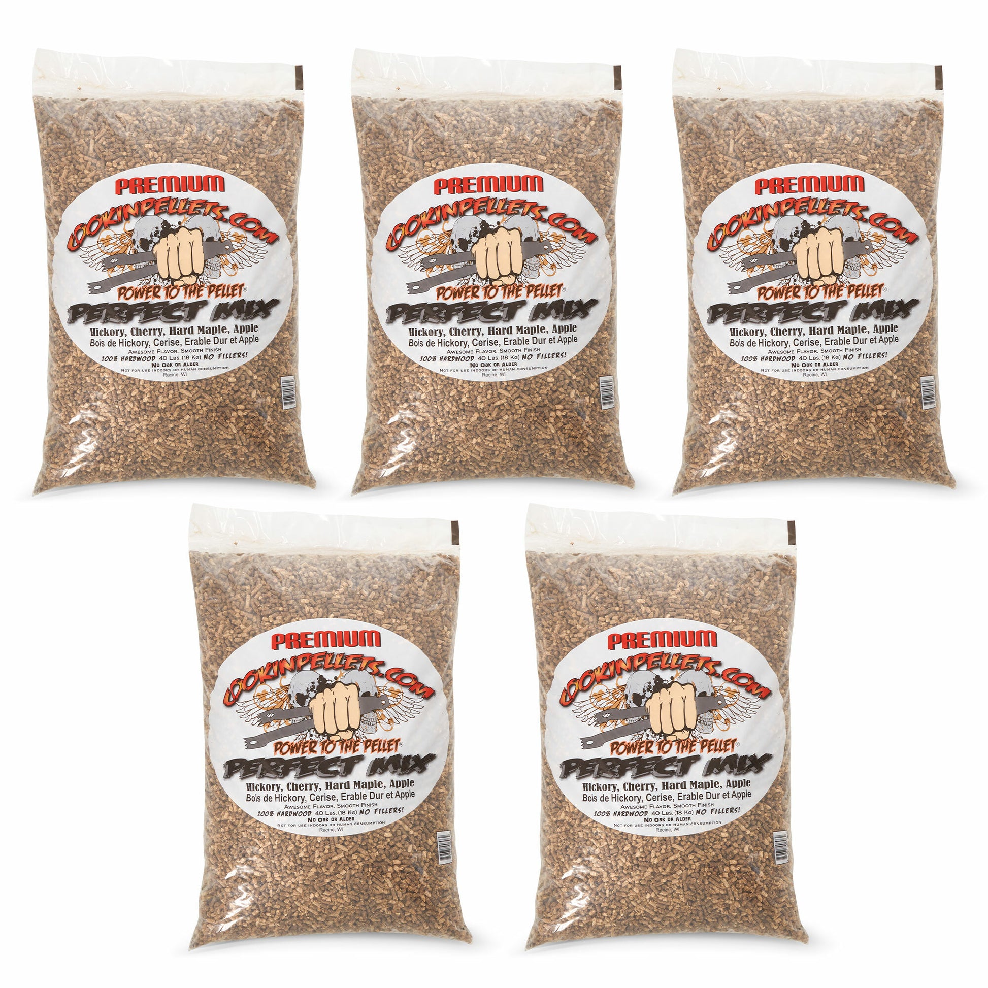 CookinPellets 40-lb Bag of Perfect Mix Hardwood Grill Pellets - Hickory, Cherry, Hard Maple, and Apple Wood Blend 207721