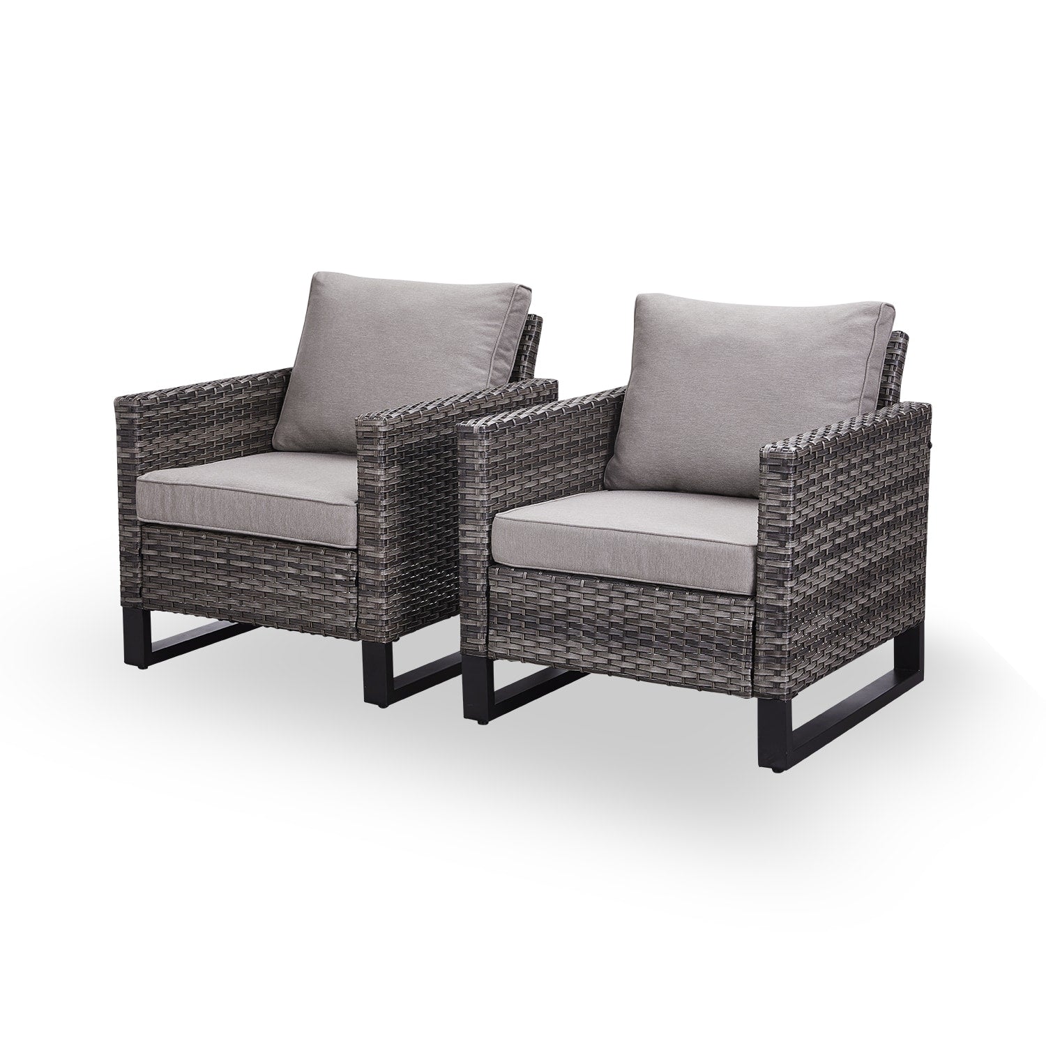 Rilyson U-Feet Set of 2 Wicker Gray Wicker Frame Stationary Conversation Chair with Gray Gray Cushioned Seat