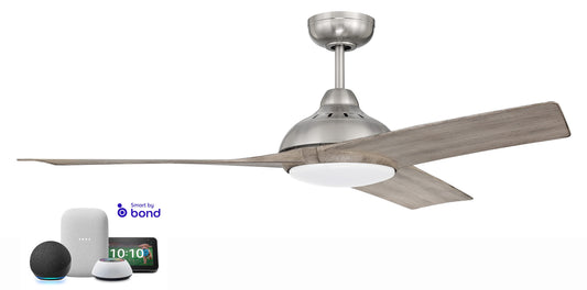Craftmade Beckham 54-in Brushed Polished Nickel with Driftwood Blades Indoor Smart Ceiling Fan with Light and Remote (3-Blade) BEK54BNK3