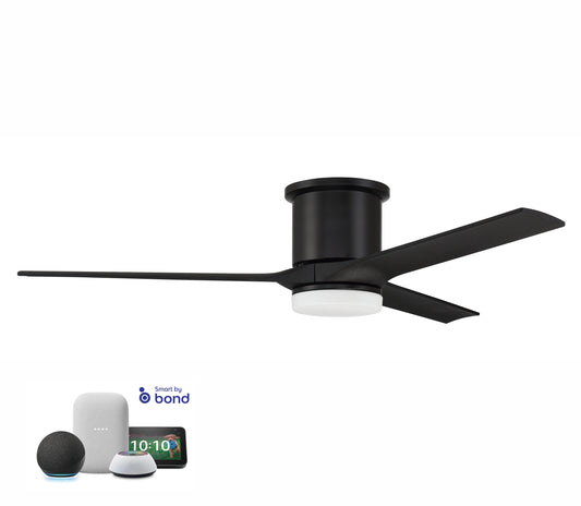 Craftmade Burke 60-in Flat Black with Black Walnut Blades Integrated LED Indoor/Outdoor Flush Mount Smart Propeller Ceiling Fan with Light and Remote (3-Blade) BRK60FB3