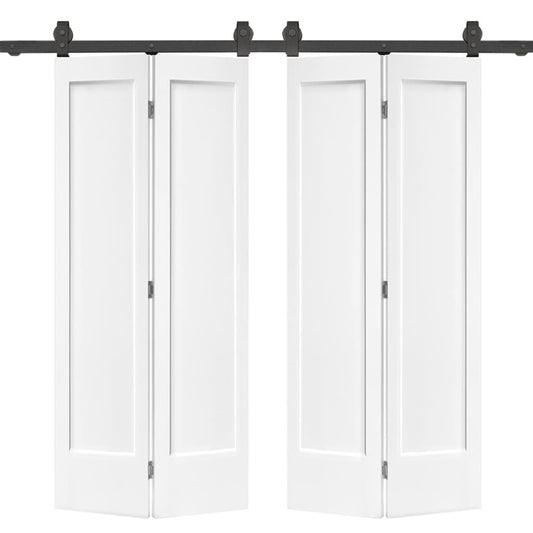 CALHOME 72-in x 80-in White Prefinished Mirror/Panel MDF Hollow core Double bifold Barn Door (Hardware Included)
