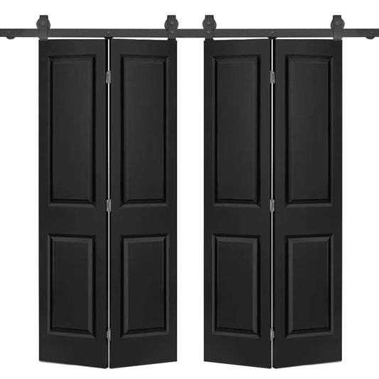 CALHOME 72-in x 80-in Black Prefinished Mirror/Panel MDF Hollow core Double bifold Barn Door (Hardware Included)
