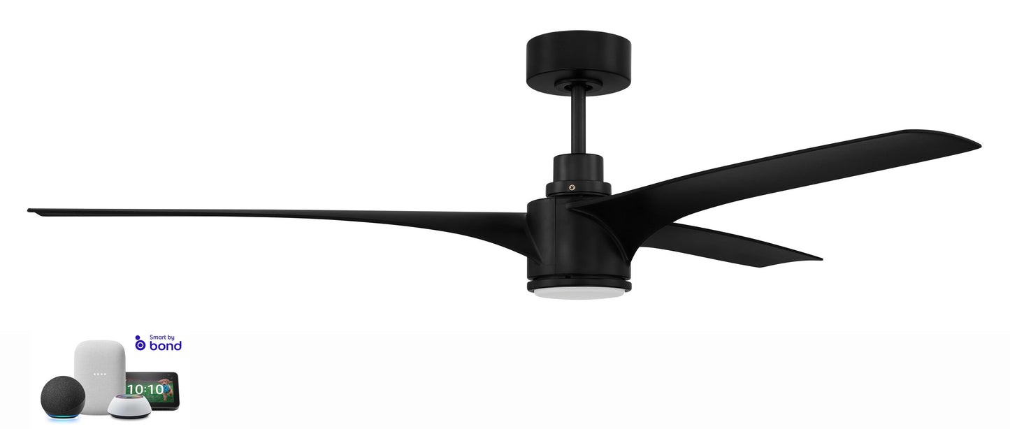 Craftmade Phoebe 60-in Flat Black Integrated LED Indoor/Outdoor Smart Propeller Ceiling Fan with Light and Remote (3-Blade) PHB60FB3