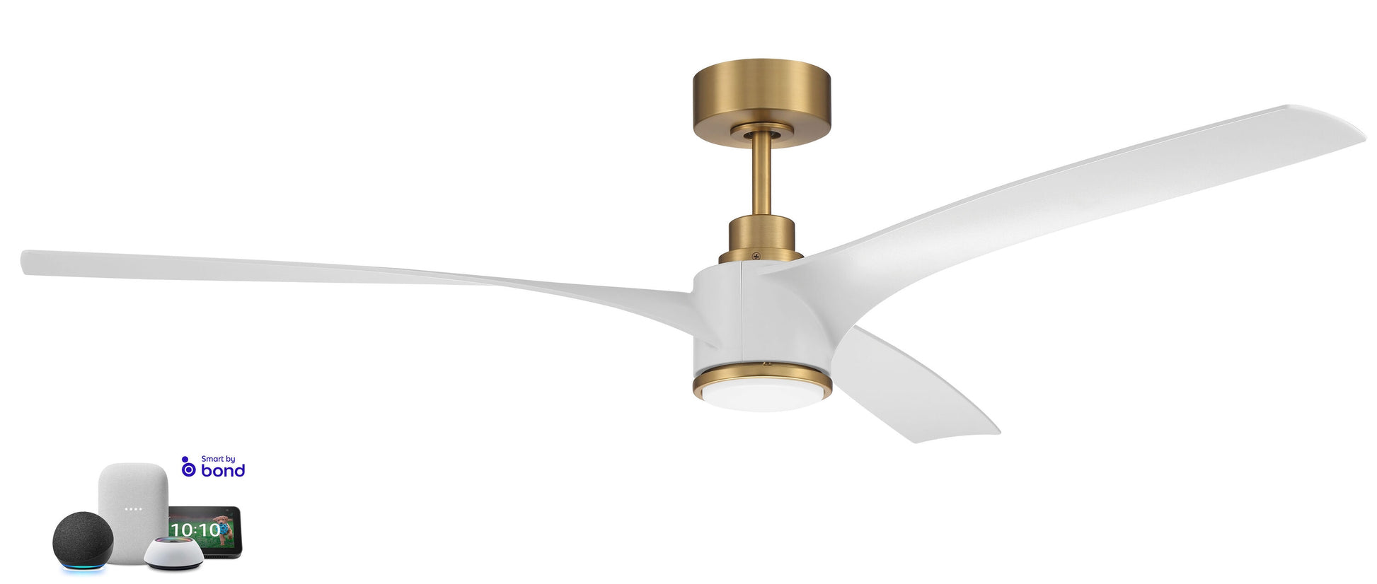Craftmade Phoebe 60-in Satin Brass with White Blades Integrated LED Indoor Smart Propeller Ceiling Fan with Light and Remote (3-Blade) PHB60SB3