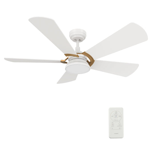 CARRO USA Bradford 52-in White Indoor/Outdoor Smart Ceiling Fan with Light and Remote (5-Blade) LS525B6-L12-W1-1G