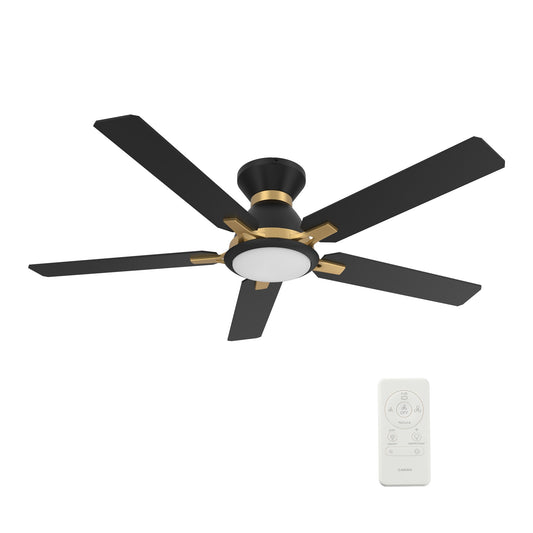 CARRO USA Essex 52-in Black Indoor/Outdoor Flush Mount Smart Ceiling Fan with Light and Remote (5-Blade) LS525J-L12-B2-1G-FM