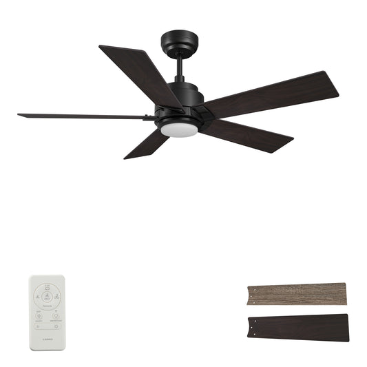 CARRO USA Aspen 56-in Black with Wooden/Walnut Blades Indoor/Outdoor Smart Ceiling Fan with Light and Remote (5-Blade) LS565J1-L11-BG-1