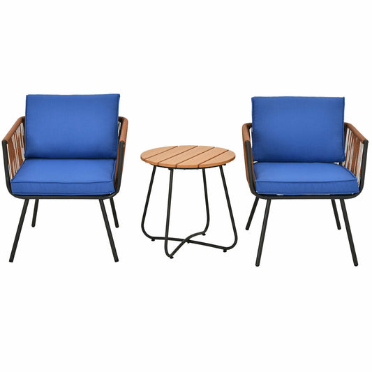 Forclover Patio conversation sets 3 -Piece Rattan Patio Conversation Set with Blue Cushions