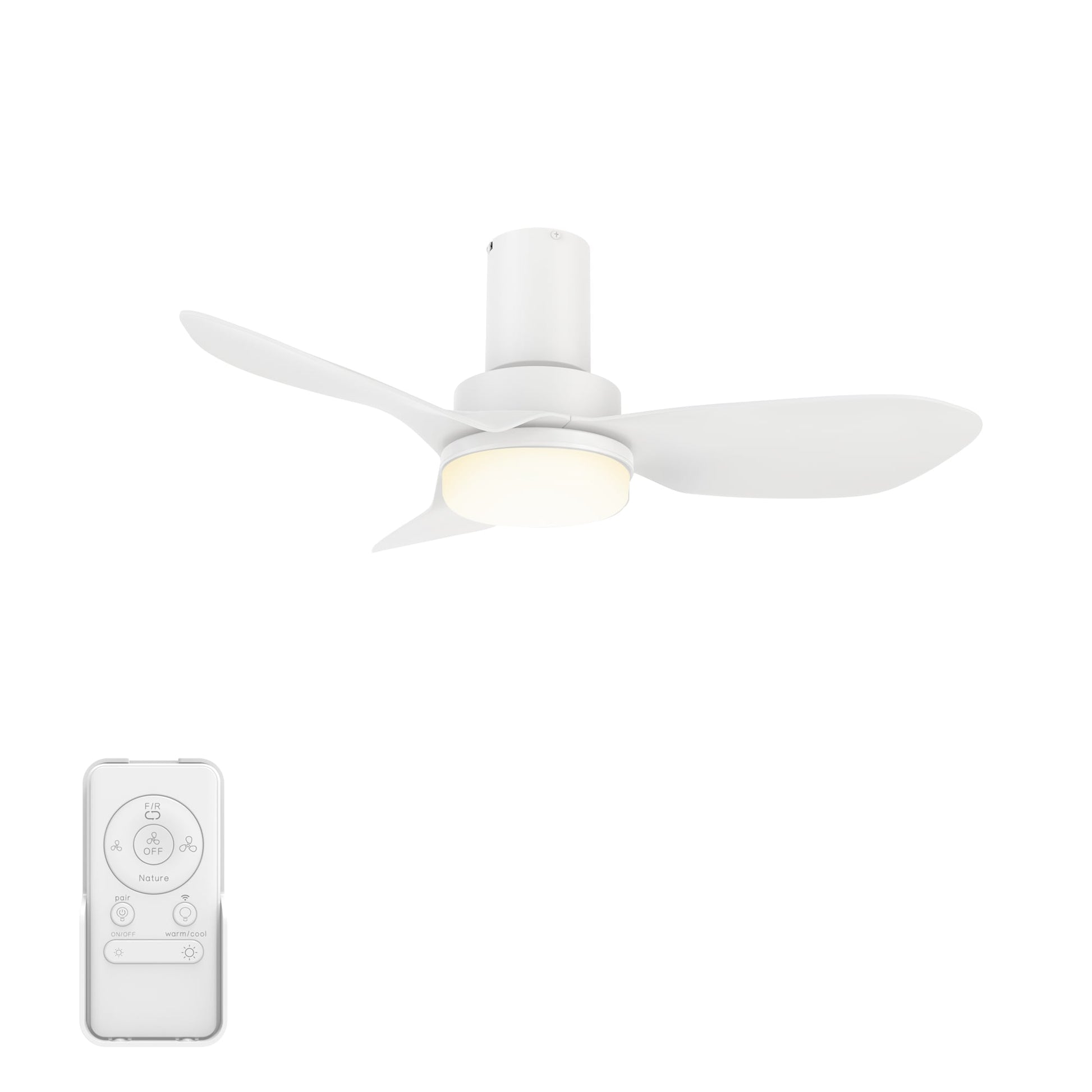 CARRO USA Daisy 36-in White Indoor Flush Mount Smart Ceiling Fan with Light and Remote (3-Blade) LS363V2-L12-W1-1-FM