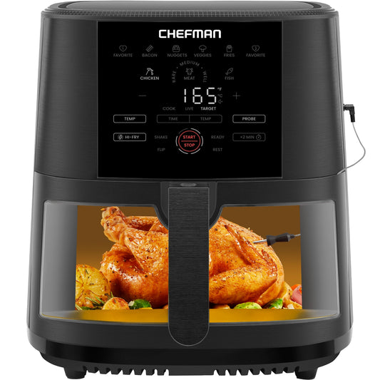Chefman 8-Quart Touch Control Air Fryer with Probe Thermometer, 8 Preset Cooking Options, Matte Black Finish RJ38-SQPF-8T2P-W
