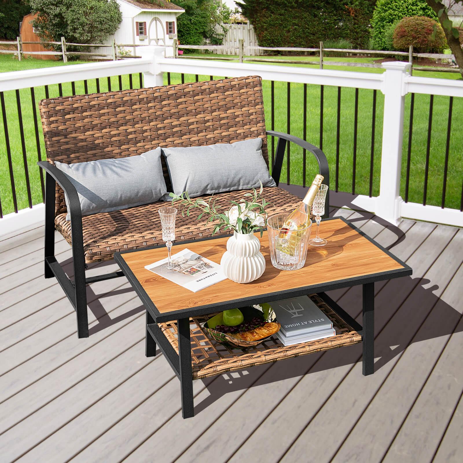 BABOOM 2-Piece Rattan Patio Conversation Set with Polyester, Non-woven Fabric, Polyester Fiber