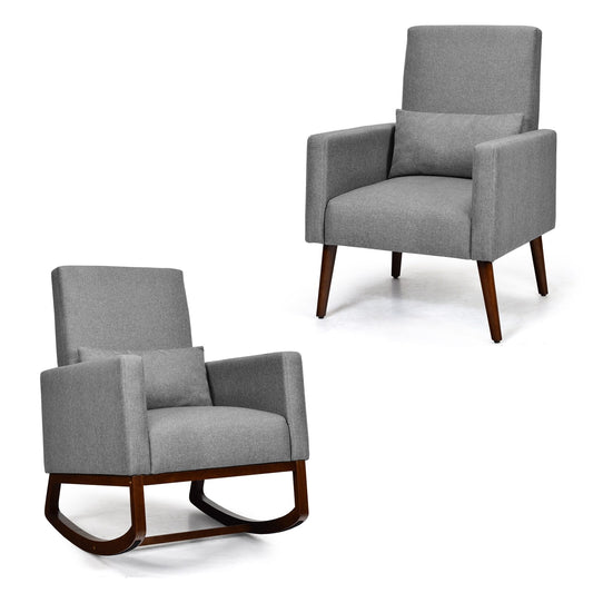 LIVIZA Modern Gray Linen Swivel Rocking Chair
