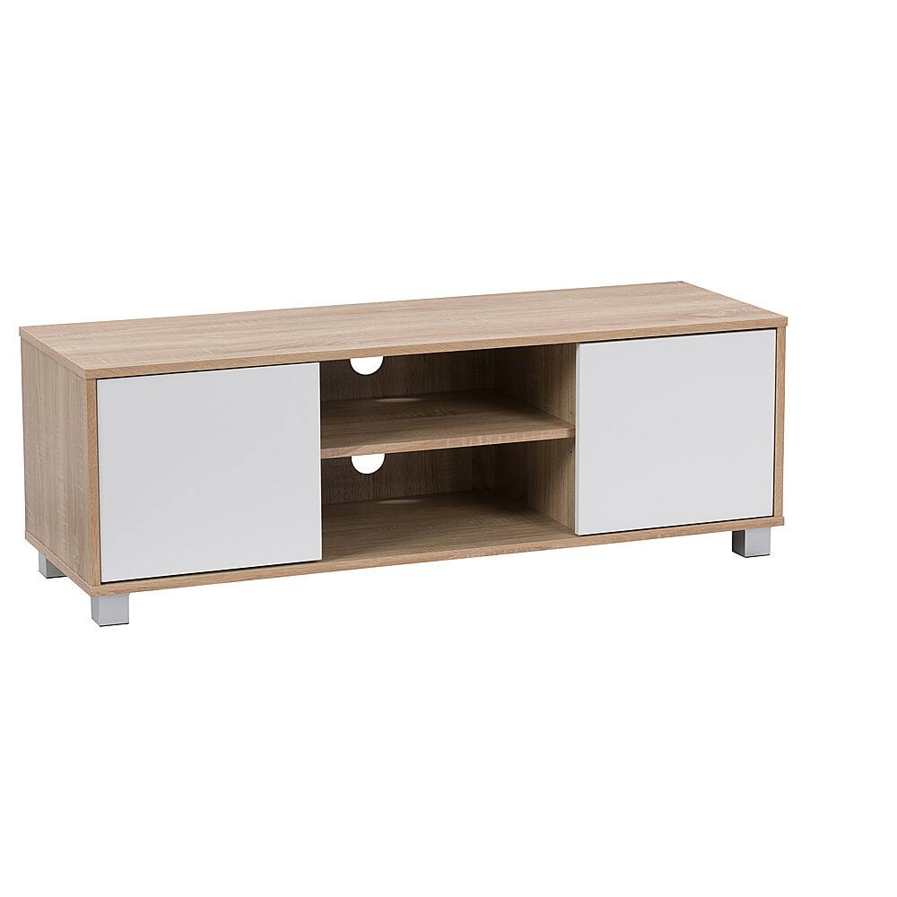 CorLiving - Hollywood Wood Grain TV Stand with Doors for Most TVs up to 55" - White and Brown