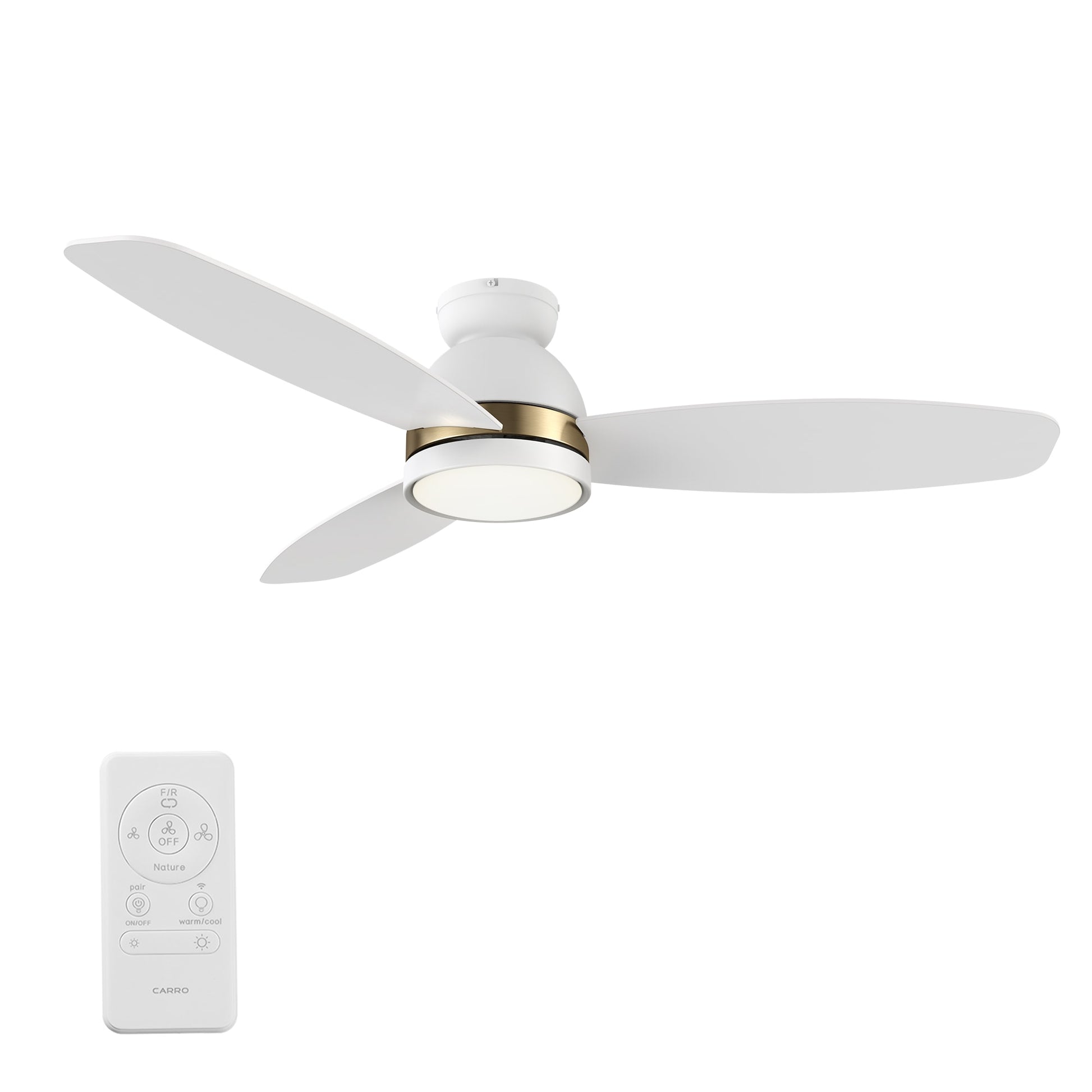 CARRO USA Biscay 52-in White Indoor/Outdoor Flush Mount Smart Ceiling Fan with Light and Remote (3-Blade) LS523Q5-L12-W1-1-FMA