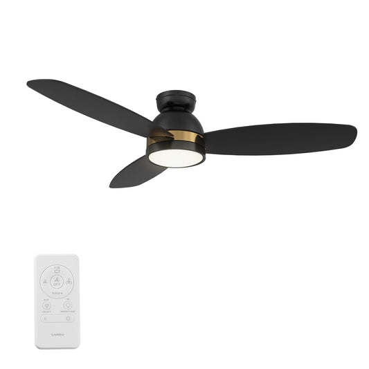 CARRO USA Biscay 52-in Black Indoor/Outdoor Flush Mount Smart Ceiling Fan with Light and Remote (3-Blade) LS523Q5-L12-B2-1-FM