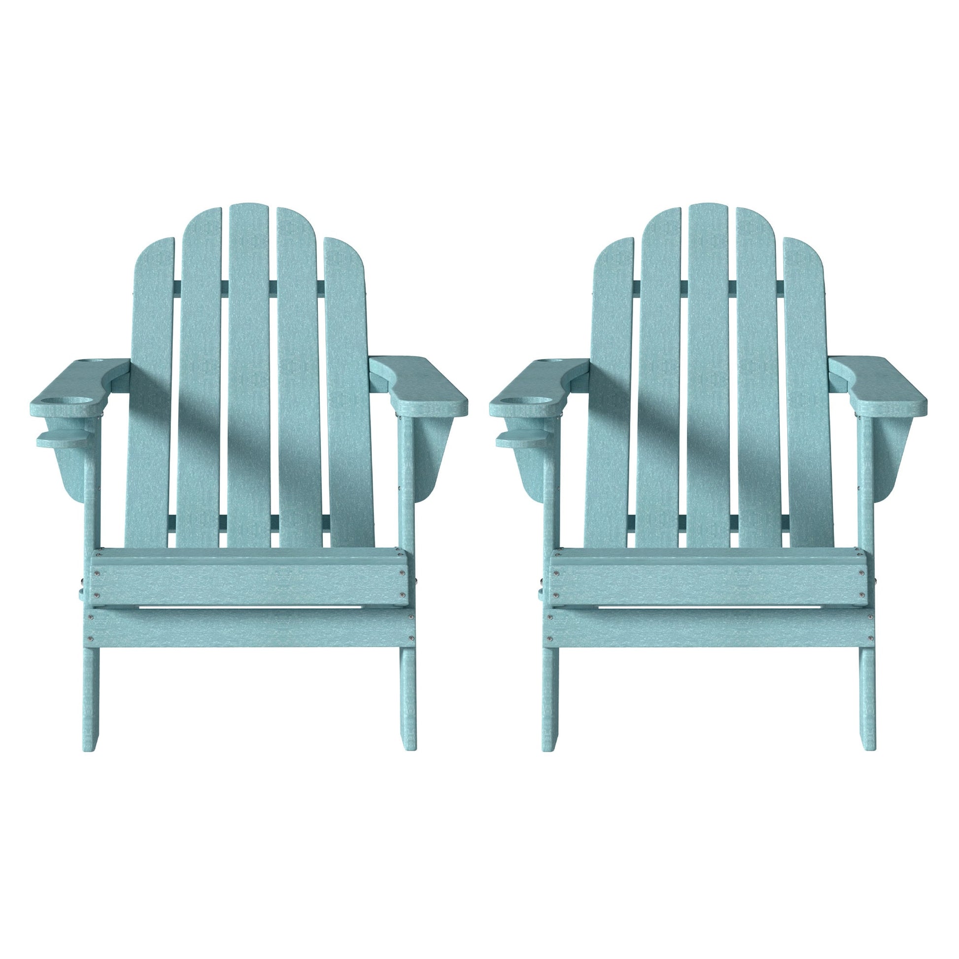 Clihome 2 Pieces of Slate Cyan Blue Adirondack Chairs Set of 2 Cyan Blue HDPE Frame Stationary Adirondack Chair with Slat Seat