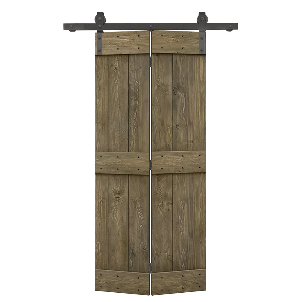 CALHOME 34-in x 84-in Aged Barrel Mid-Bar Pine Wood Solid core Single bifold Barn Door (Hardware Included)