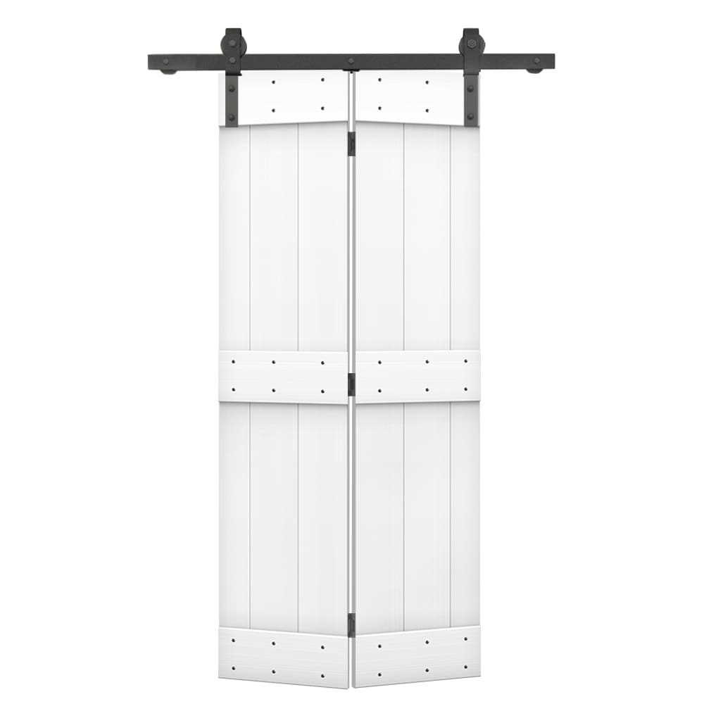 CALHOME 34-in x 84-in Pure White Mid-Bar Pine Wood Solid core Single bifold Barn Door (Hardware Included)