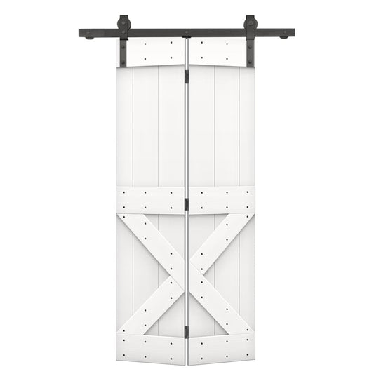 CALHOME 22-in x 84-in Pure White X-frame Pine Wood Solid core Single bifold Barn Door (Hardware Included)
