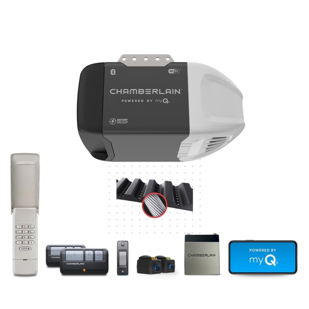 Chamberlain 1/2-HP Ultra-Quiet Smart Belt Drive Garage Door Opener Wi-fi Compatibility Battery Back-up B2215T
