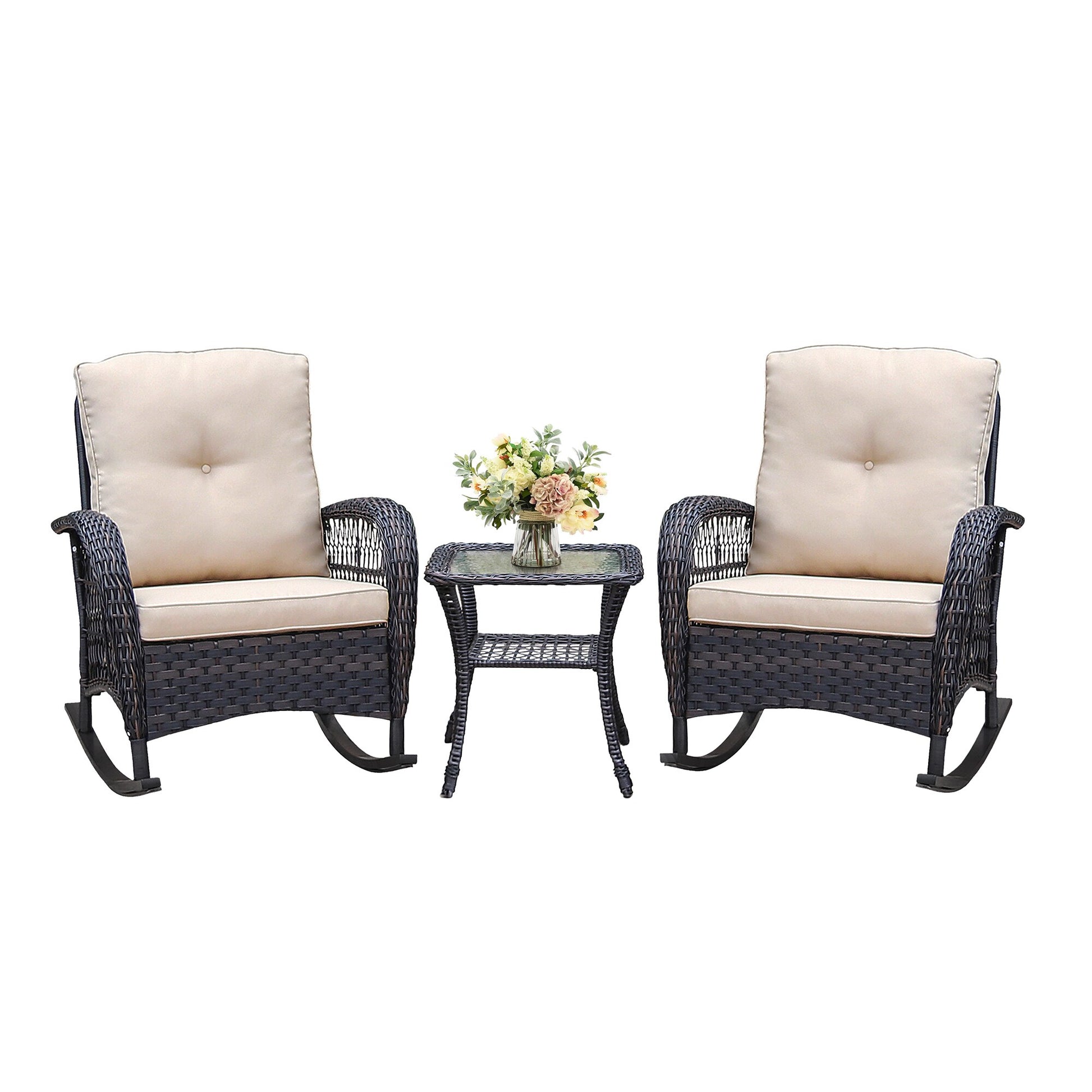 CESICIA Patio Furniture Sets Set of 2 Brown Metal Frame Conversation Chair with Woven Seat