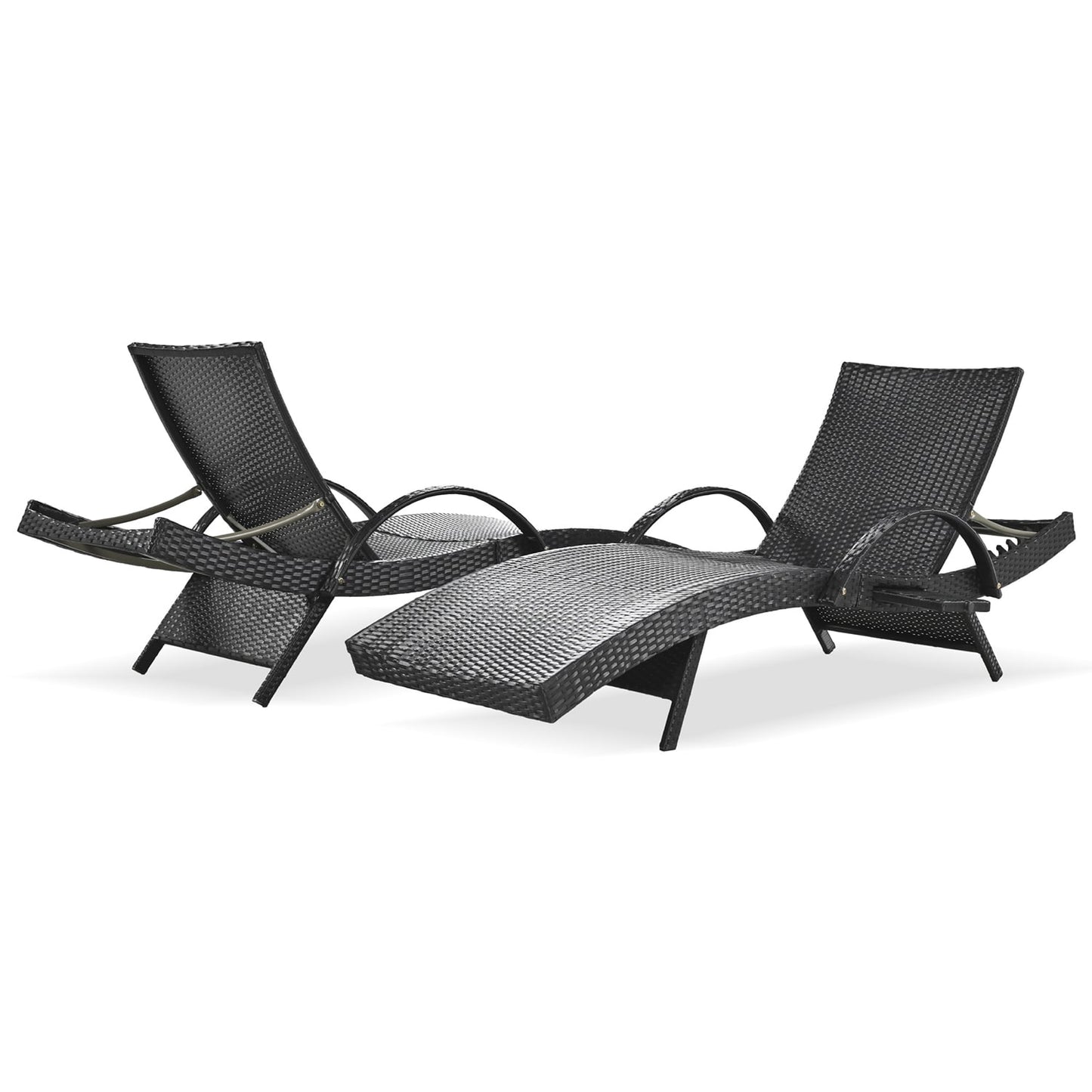 Bybafun Set of 2 Wicker Black Wicker Frame Stationary Chaise Lounge Chair with Black Solid Seat