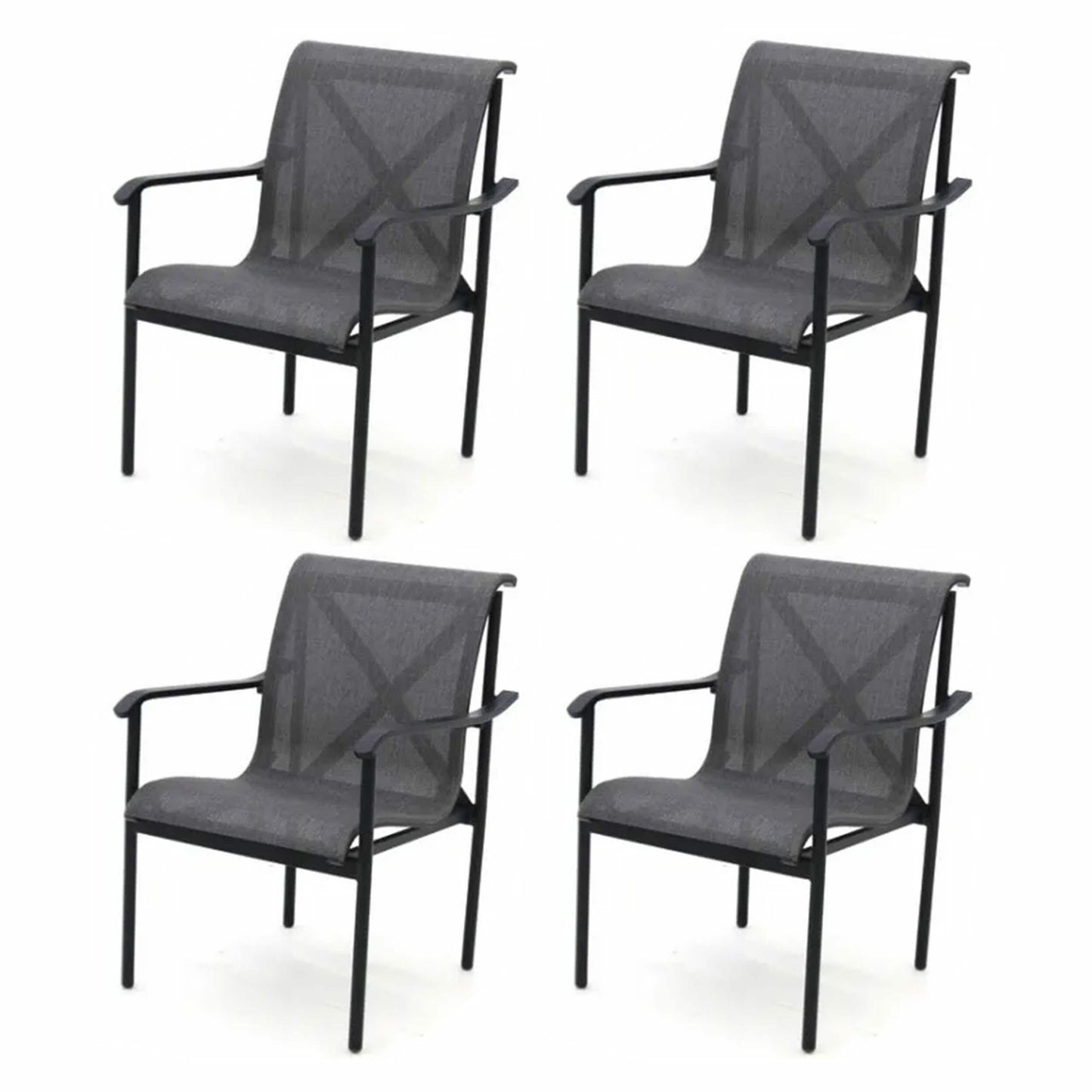 Four Seasons Outdoor Product Set of 4 Gray Aluminum Frame Dining Chair with Gray Mesh Seat