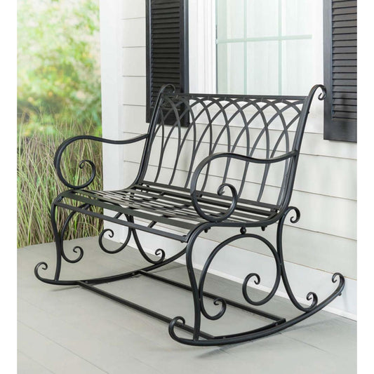 Evergreen 43.25-Inches W x 36.5-Inches H Black Steel Garden Bench