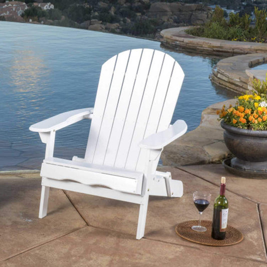Zeus & Ruta Adirondack Chair White Wood Frame Stationary Adirondack Chair with Slat Seat