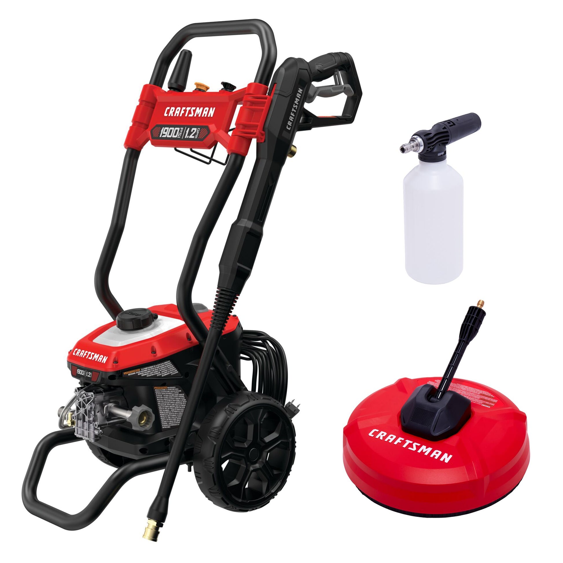CRAFTSMAN 1900 PSI 1.2-GPM Cold Water Electric Pressure Washer with 3 Spray Tips and Surface Cleaner CMEPW1900VA