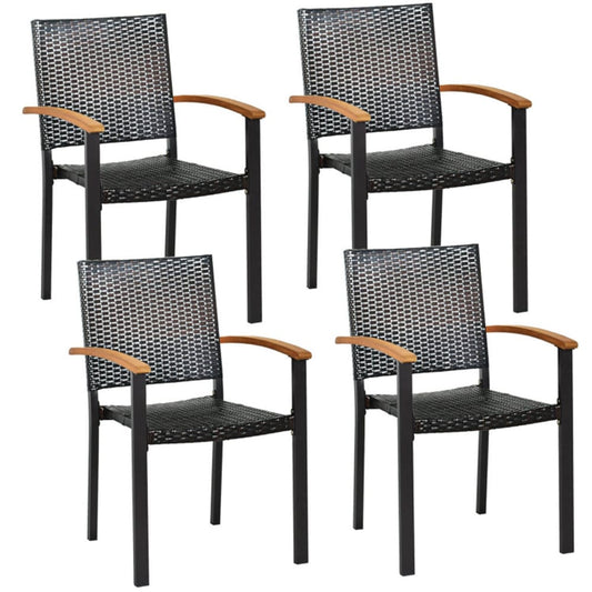 LIVIZA CW Set of 4 Dining Chairs Set of 4 Woven Stackable Mix-Brown Metal Frame Stationary Dining Chair with Woven Seat