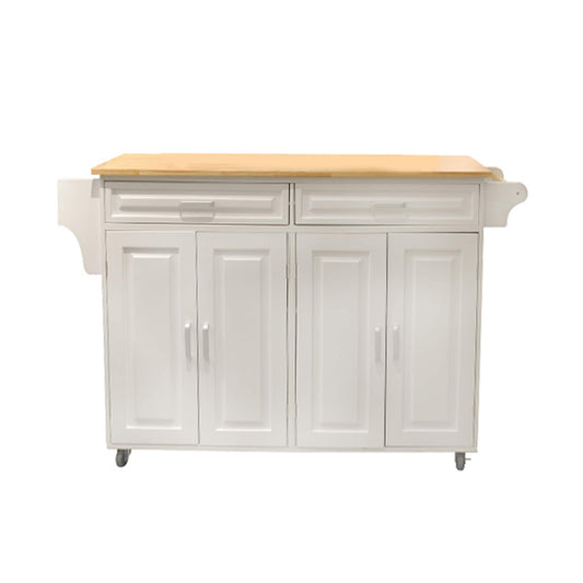 Bybafun White MDF Base with Wood Wood Top Rolling Kitchen Island ( 18.1-in x 53.9-in x 35-in )