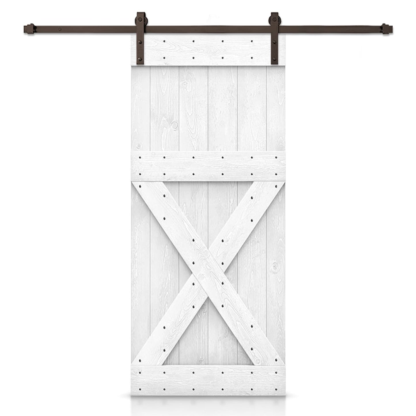 CALHOME 30-in x 84-in Light Cream Stained Cross bar Pine Wood Hollow core Single Barn Door (Hardware Included)