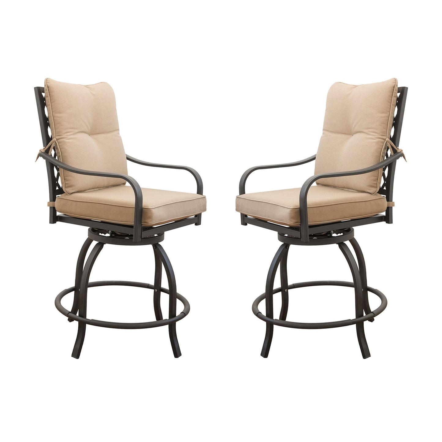 Bayfeve Swivels Bar Stools Set of 2 Metal Metal Frame Swivel Bar Stool Chair with Brown Cushioned Seat