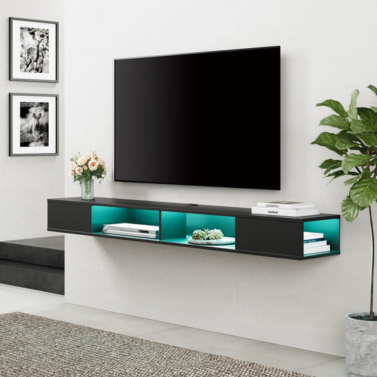 70 inch Floating TV Stand with 16-color Light for Living Room, Black