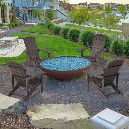 Sonkuki Patio Chair Set of 4 Coffee Plastic Frame Stationary Adirondack Chair with Solid Seat