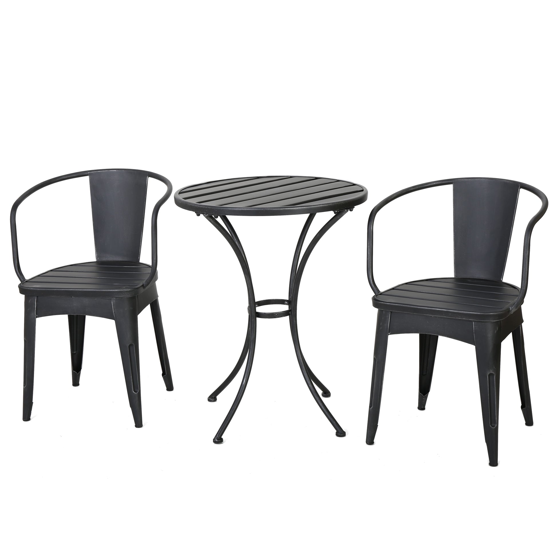 Best Selling Home Decor Colmar 3 -Piece Black Bistro Patio Dining Set Iron Round Table with 2 Stationary Chairs