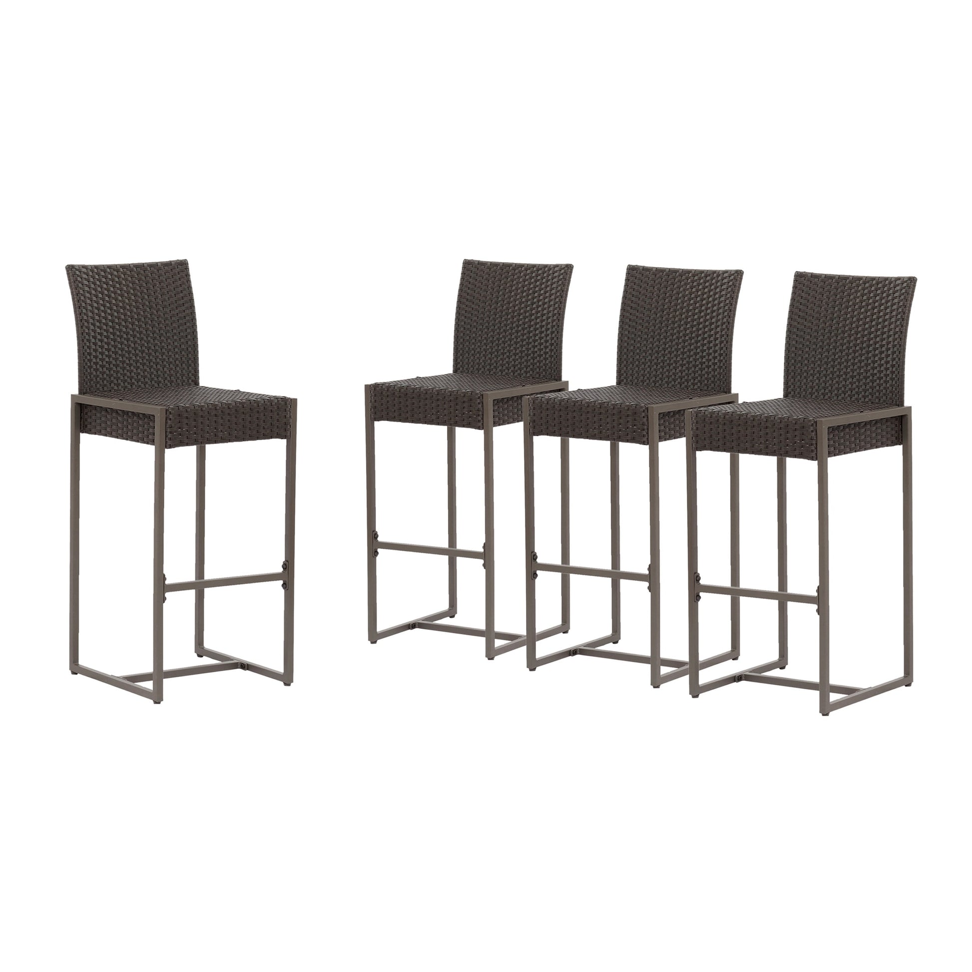 Best Selling Home Decor Conway Set of 4 Rattan Dark Brown Iron Frame Stationary Bar Stool Chair with Brown Solid Seat