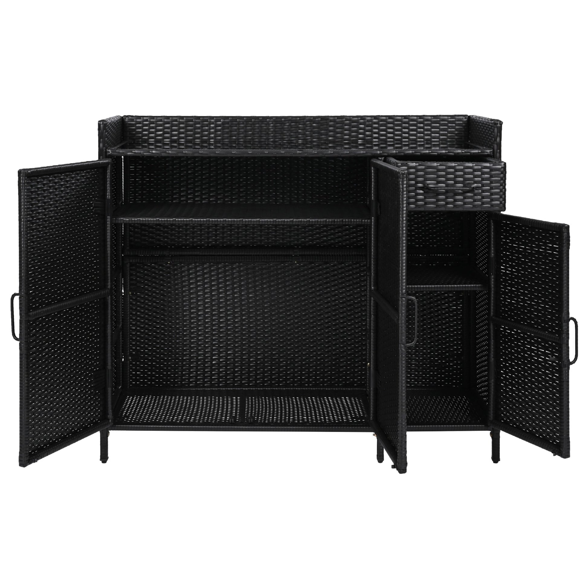 Bybafun Black Wicker Outdoor Serving Cart